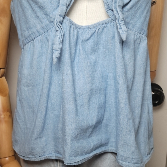 Madewell Chambray Tie-Front Top Light Blue Summer Tank Top Size 14 - Picture 2 of 6